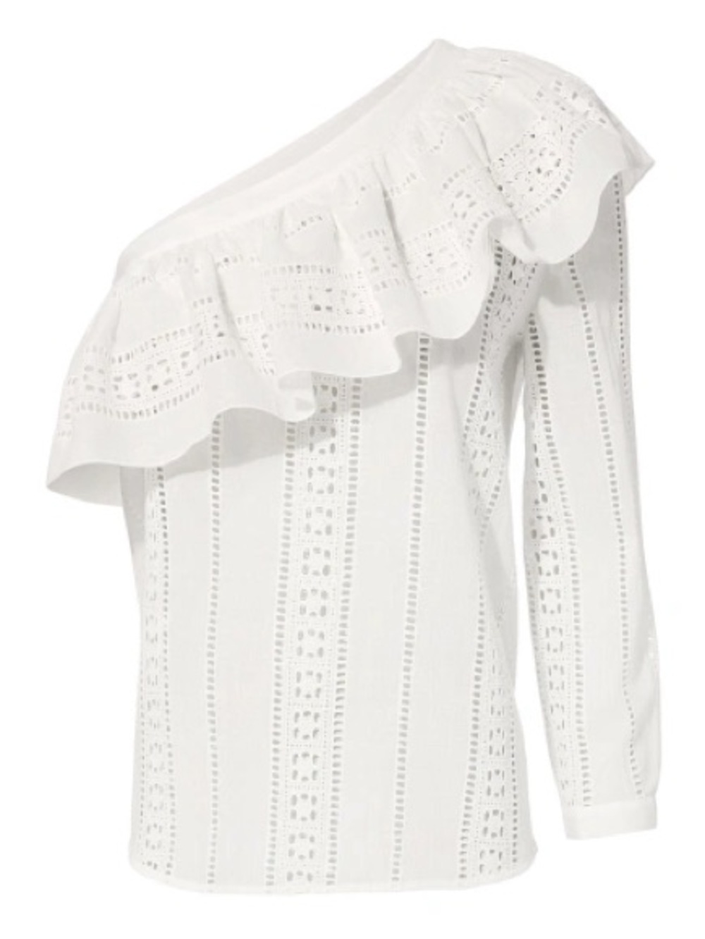 Veronica Beard Cruz Eyelet One-Shoulder Ruffle Top 4 small white cotton cottage - Picture 3 of 12